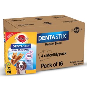 Pedigree Dentastix Oral Care Dog Treat, Adult Medium Breed (10-25 Pedigree Dentastix Oral Care Dog Treat, Adult Medium Breed (10-25 kg), 2.88 kg (Pack of 16), Recommended by Vets, Supports Gum Health, Reduces Risk of Gum diseases