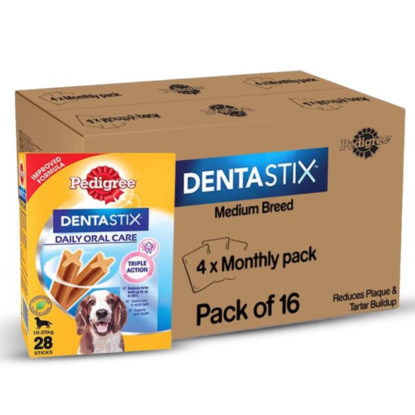 Pedigree Dentastix Oral Care Dog Treat, Adult Medium Breed (10-25 Pedigree Dentastix Oral Care Dog Treat, Adult Medium Breed (10-25 kg), 2.88 kg (Pack of 16), Recommended by Vets, Supports Gum Health, Reduces Risk of Gum diseases