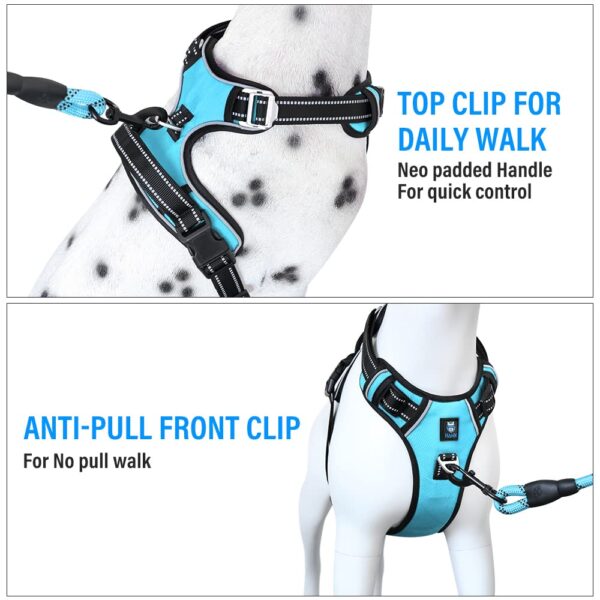 HANK Dog Harness | 3M Reflective | Strong Metal Hook | Dog Chest Belt for Large Dogs | No Pull Harness for Walking, Training (Cyan Blue - L (23-35Kg)