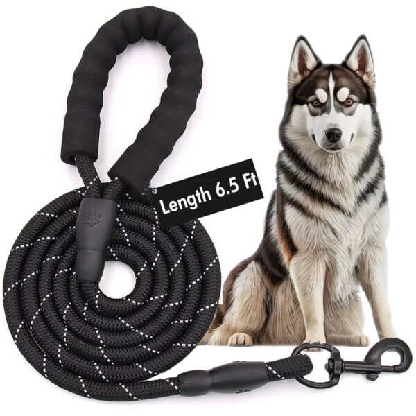 Boltz Heavy Duty Nylon Reflective Leash 6.5 Feet, ½ Inch Thick Reflective Training Rope for Small, Medium and Large Dogs, Strong and Durable Padded Handle & Night Reflective Leash (6.5 Feet, Black)
