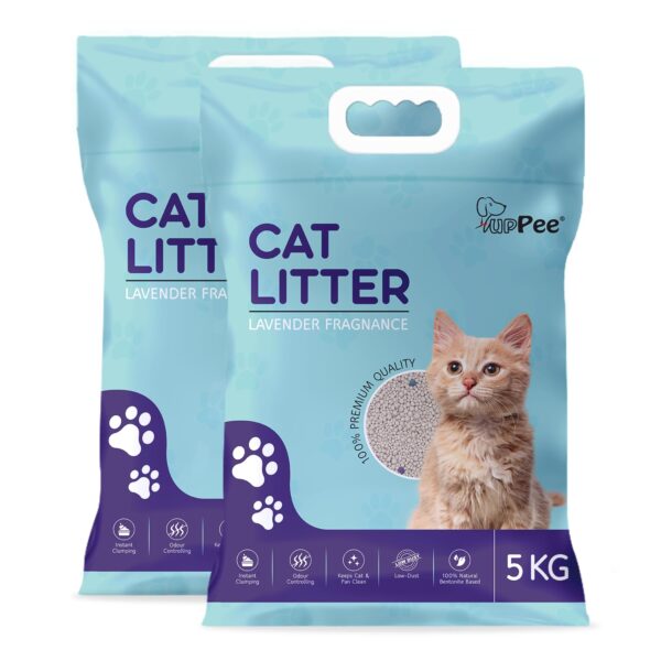 Premium 10 Kg Lavender Scented Cat Litter | Natural Bentonite Clay | Odour Control, Dust Free Scoopable, Instant Clumping, 100% Chemical Free