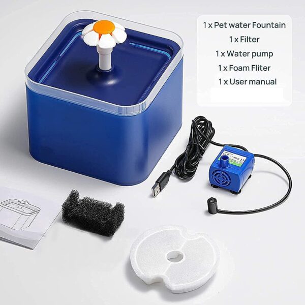 61S8Bvj4pL._SL1024_.jpg Qpets® Cat Water Fountain with LED Light, 67oz/2.0L, Ultra Quiet Cat Drinking Fountain with Filter, Automatic Pet Water Fountain for Cats and Small Dogs, Blue (Blue Water Fountain)