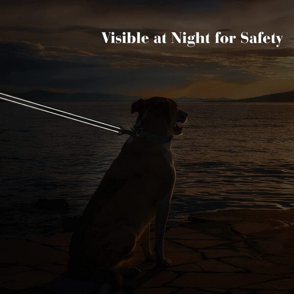 61SHczZzJML._SL1500_.jpg Hank Army Tactical Dog Leash | 3M Reflective | Heavy Duty Rope | Military Grade Metal Hook | Stretchable | Soft Double Handle | Suitable for Training, Walking, Adventure (Black 6 Feet)