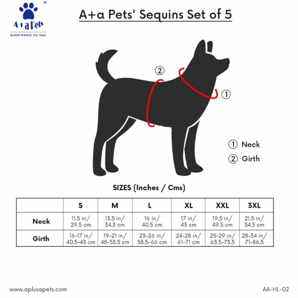 A+a Pets' Sequins Set of 5- Harness, Leash, Collar, Bow & Poo Bag Pouch for Dogs and Cats (2XL, Red)