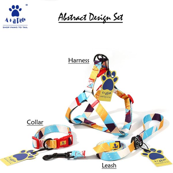 A+a Pets' Step in Harness for Dogs Cats Puppies in Soft Nylon Waterproof Material (Abstract Design, Large, Yellow/Blue)