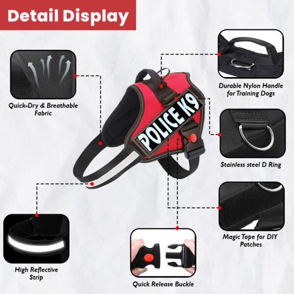 Berlin's Police K9 Dog Harness with Leash, Dog Vest with Handle, Reflective Adjustable No-Pull Harness for Dogs Heavy Duty Nylon, for Training, Patrol, Hiking (Red, XL (36Kg Above))
