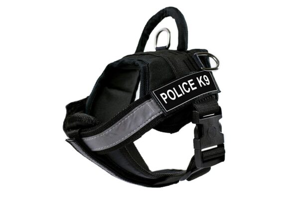 61U4YAKKVeL._SL1500_.jpg 24x7 eMall Dog K9 Police Dog Harness Vest with Hook and Loop Straps and Handle and Adjustable (XL- 28-38 Inch Girth, Black),210 gram
