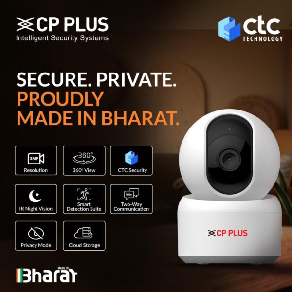 61UVguvU9FL._SL1200_.jpg CP PLUS 3MP Full HD Smart Wi-Fi CCTV Camera | 360° Pan & Tilt | CTC Cyber Secure Tech | View & Talk | Motion Tracking | Night Vision | SD Card (Up to 256GB) | Alexa & OK Google | CP-E35Q