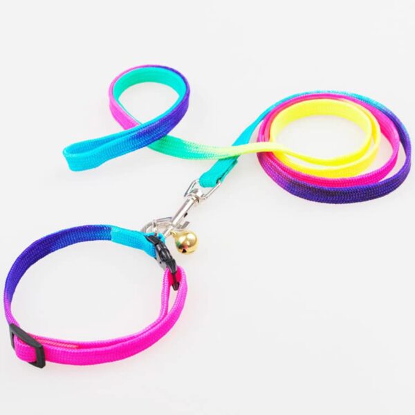 YellowCult Small Dogs Puppy Cat Rabbit Leash & Collar Set - Rainbow Pattern, 7 Colors, Metal Hook, Adjustable Length and Neck Girth, Nylon for Small Pets
