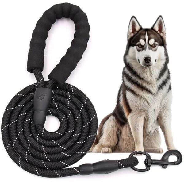 Boltz Heavy Duty Nylon Night Reflective Leash 5 Feet, ½ Inch Thick Reflective Training Rope for Small, Medium and Large Dogs, Strong and Durable Padded Handle & Night Reflective Leash (5 Feet, Black)