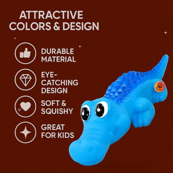 What's Poppin Crocodile Squeaky Dog Toy for Chewing, Fetch & Interactive Play | Textured Pet Toy for Dogs & Puppies | Built-in Squeaker, Gum Massage & Dental Care | Fun Alligator Chew Toy for Pets