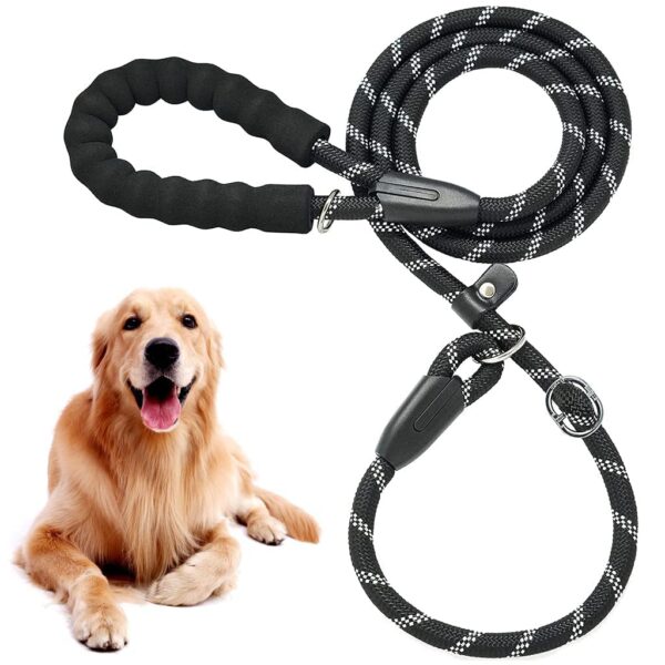 Qpets Dog Training Leash - Durable, Light Reflecting, Soft Padded Handle, Adjustable, Anti-Strain, Braided Rope for Small to Large Dogs (Black, 185cm)