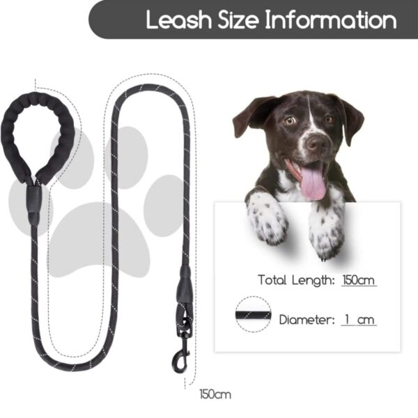 Heavy Duty Nylon Dog Leash, Anti Slip Padded Handle Long Dog Leash, Highly Reflective Leash for Dogs, Dog Rope for Small & Medium Dogs, Dog Training Leash, Black, 10MM 5 Feet Long.