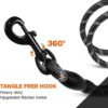Taglory Rope Dog Leash 4 FT with Comfortable Padded Handle, Highly Reflective Threads Dog Leash for Medium Dogs, 3/8 inch, Black