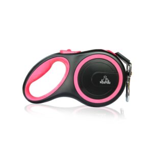 Elite Pet Store | 360 Tangle Free Premium Retractable Dog Leash | Heavy Duty ABS | Anti-Slip Handle | One-Hand Brake, Pause, & Lock | Alloy Buckle | Ideal for Dogs Upto 50kg | Upto 26ft | 5M | Pink