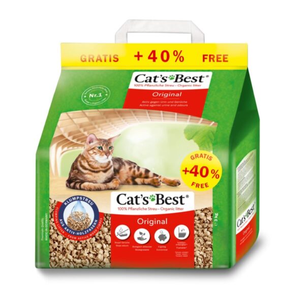 JRS, Cat's Best OkoPlus Wood Based Clumping Cat Litter, Flushable, Dust Free, Hard Clumping Power and Odour Control for All Breed Size Cat Easy to Use 3 kg