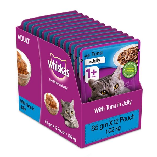 Whiskas Adult (1+ year) Wet Cat Food Food, Tuna in Whiskas Adult (1+ year) Wet Cat Food Food, Tuna in Jelly, 12 Pouches (12 x 85g)