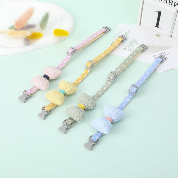 YellowCult Fancy & Comfortable Pet Collars for Cats, Puppies, Small Dogs, Fat Rabbits with Adjustable Size,Bow, Bell & Buckle Safety Lock-[Knitted Bow] - [Baby Pink]