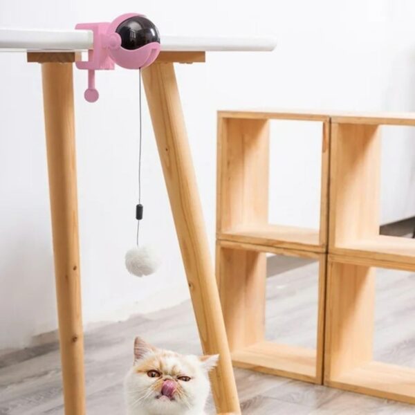 emily pets Interactive Cat Toy with Removable Fluffy Ball – Automatic Teasing Ball with Clamp for Table/Cat Tree, Indoor Cat Entertainment Toy for Kittens & Cats, Easy Install (Pink)