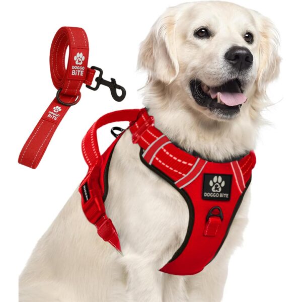 Premium Reflective Dog Vest Harness| Soft Breathable| Padded Handle| Adjustable Straps & Dual Lock Buckle| No-Choke Design with Free Leash-22mm Chest 28-37inch All Giant Breeds 35-60Kg