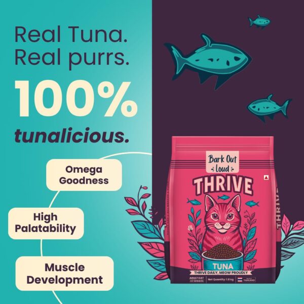 61ahjbtPaLL._SL1000_.jpg Thrive - Bark Out Loud Real Tuna Fish Dry Cat Food | Antioxidants, Omega, Multivitamins | Yucca for Digestion 4.8 Kg