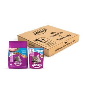 Whiskas Adult Cat Food Combo - Ocean Fish Dry, 3kg + Tuna in Jelly, 85g (6 Pouches)