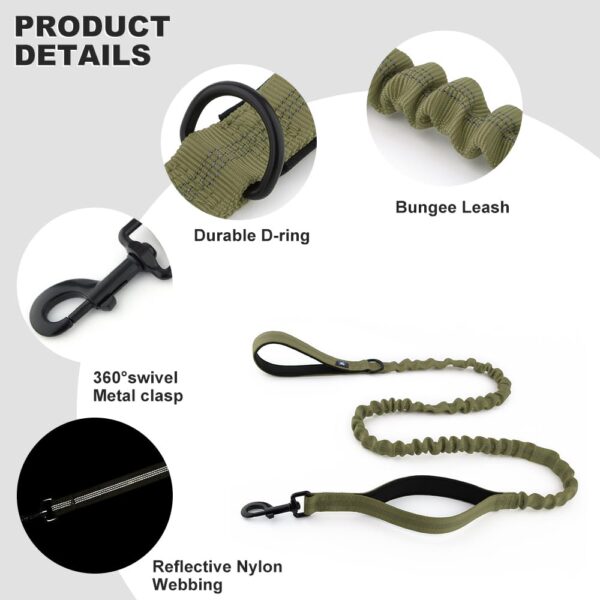 61bNuxJdRvL._SL1000_.jpg Hank Military Dog Leash | Heavy Duty Metal Hook | 3M Reflective | Stretchable Large Rope | Soft Double Handle | Suitable for Training, Walking, Adventure (Army Green 6 Feet)