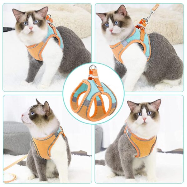 61bb4jIAnL._SL1024_.jpg Qpets® Cat Harness with Leash for Walking, Adjustable Soft Sturdy Faux Suede Escape Proof Kitten Vest Harness and Leash with Reflective Strip for Large Medium Small Cat(Green, Orang, M)