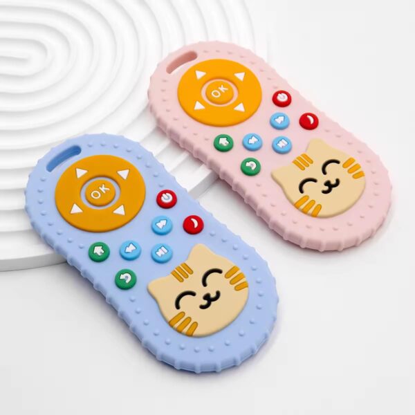 Cute Cat Silicone Baby Teether - Cat Remote Control Shape Food Grade Teething Toy for Babies - Sensory Teething Toy, Remote Teether for Babies (Pink)