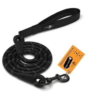 Active Pets Heavy Duty Nylon Dog Leash | 3M Highly Active Pets Heavy Duty Nylon Dog Leash | 3M Highly Reflective Dog Rope Leash | Soft Padded Handly Dog Belt for Medium Large Dogs Walking Running Leash (Black)