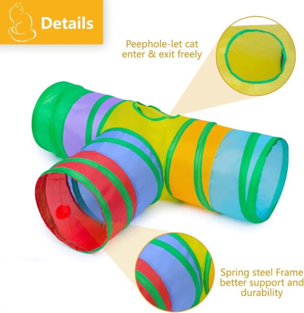 Foodie Puppies 3 Way Rainbow Cat Tunnel Toy - Foldable Interactive Pet Play Tunnel with Hanging Ball for Cats, Kittens, Rabbits, and Guinea Pigs | Indoor/Outdoor Puzzle Exercising Hiding Training Toy