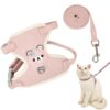 Pink M-Size Cat Harness & Leash Set | Adjustable Linen Pink M-Size Cat Harness & Leash Set | Adjustable Linen Vest for Cats Up to 15 lbs | 22-50 Cm Chest & 22-32 Cm Neck | 120 Cm Ultra-Light 66g Design
