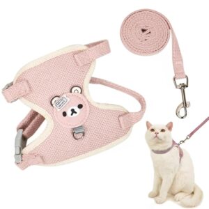 Pink M-Size Cat Harness & Leash Set | Adjustable Linen Vest for Cats Up to 15 lbs | 22-50 Cm Chest & 22-32 Cm Neck | 120 Cm Ultra-Light 66g Design