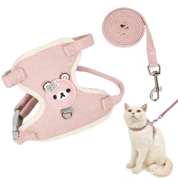 Pink M-Size Cat Harness & Leash Set | Adjustable Linen Pink M-Size Cat Harness & Leash Set | Adjustable Linen Vest for Cats Up to 15 lbs | 22-50 Cm Chest & 22-32 Cm Neck | 120 Cm Ultra-Light 66g Design