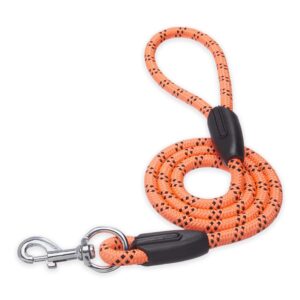 amazon basics, Heavy Duty Reflective Dog Leash 4ft /122 cm amazon basics, Heavy Duty Reflective Dog Leash 4ft /122 cm Long Nylon Rope Leash with Anti-Slip Padded Handle for Medium & Large Dogs Durable Training Leash | 12 mm Thicknes | Orange