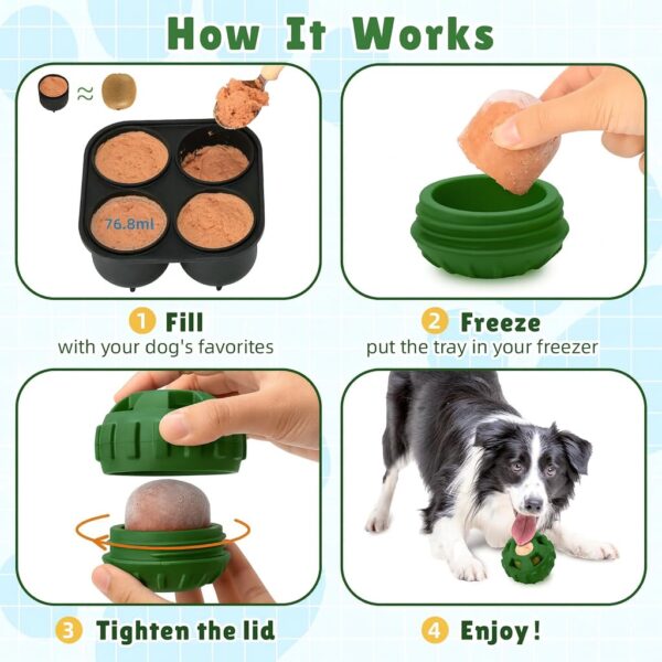 4-in-1 Dog Toys, Frozen Dog Treat to Keep Them Busy, Treats Puzzle Ball Toy, Interactive Treat Dispensing Dog Toy, Durable Rubber Chew Toys, DIY Freezable Fillable Treat Toy (Green Medium)