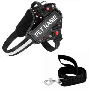 SUBAKA Customized Dog Harness with Personalized Pet Name Patches | SUBAKA Customized Dog Harness with Personalized Pet Name Patches | No-Pull Camouflage Dog Vest | Reflective Straps | Adjustable Fit | Matching Leash Included (Printed Black, Medium (13-20 kgs))