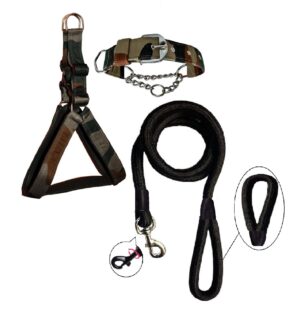 Hachiko:-(Combo of 3) Amazing Quality Nylon Padded Adjustable Dog Harness+Choke Hachiko:-(Combo of 3) Amazing Quality Nylon Padded Adjustable Dog Harness+Choke Collar+Rope(Small,Army-Black)