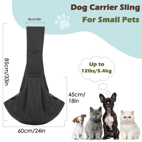 Small Dog Sling Carrier, Reversible Hands Free Dog Sling Carriers for Small Dogs and Cats, Puppy Slings Carrier with Safety Harness, Puppy Essentials, Black