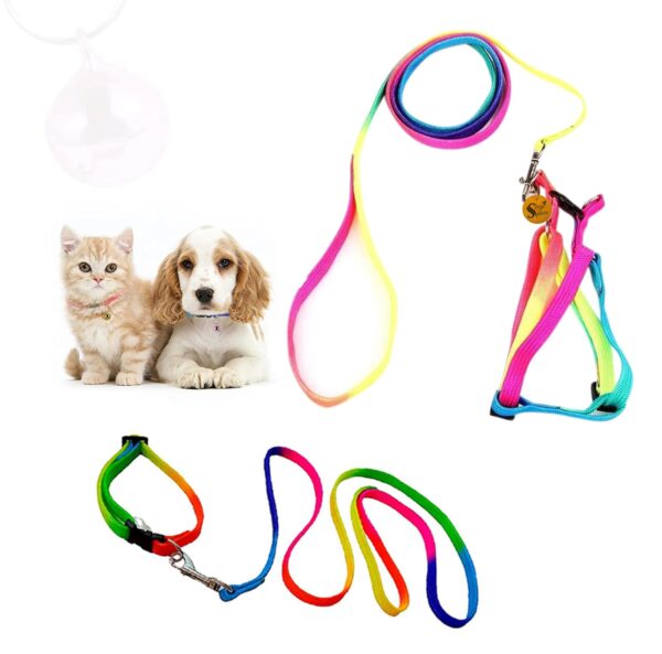 Sage Square Dog Colourfull Harness Leash Set Adjustable Heavy Duty No Pull Halter Harnesses for Small Breed Dogs Back Clip Anti-Twist Perfect for Walking (Multicoloured)