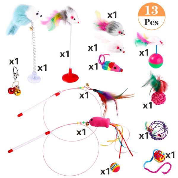 61eWHc5OoyS._SL1200_.jpg Pack of 13 Cat Toys, Plush Spring Mouse Colored Ball Toys for Kittens (Random Color)