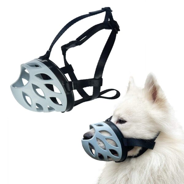 Emily Pets Dog Muzzle to Prevent Barking, Biting and Chewing, Soft Rubber Basket Muzzle for Small, Medium and Large Dogs (1 - Poodle, Grey)