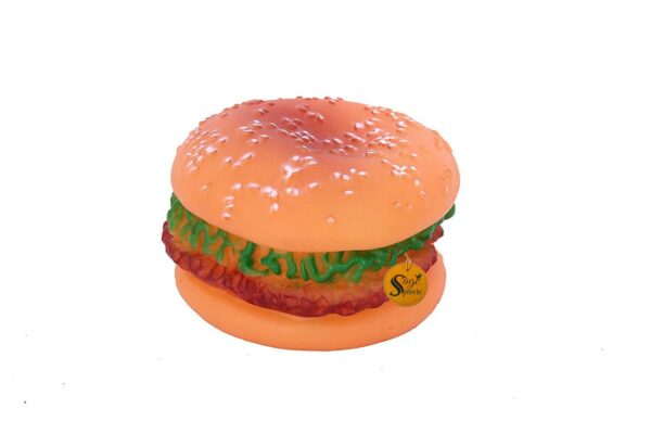 Sage Square Squeaky Vinyl Chew Latex Burger Dog Toy Sage Square Squeaky Vinyl Chew Latex Burger Dog Toy