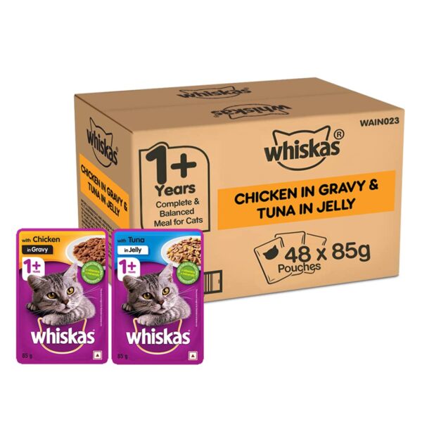 Whiskas Adult (+1 Year) Wet Cat Food, Tuna In Jelly, Whiskas Adult (+1 Year) Wet Cat Food, Tuna In Jelly, 24 Pouches (24 X 85G) & Chicken In Gravy, 24 Pouches (24 X 85G), 1 Count