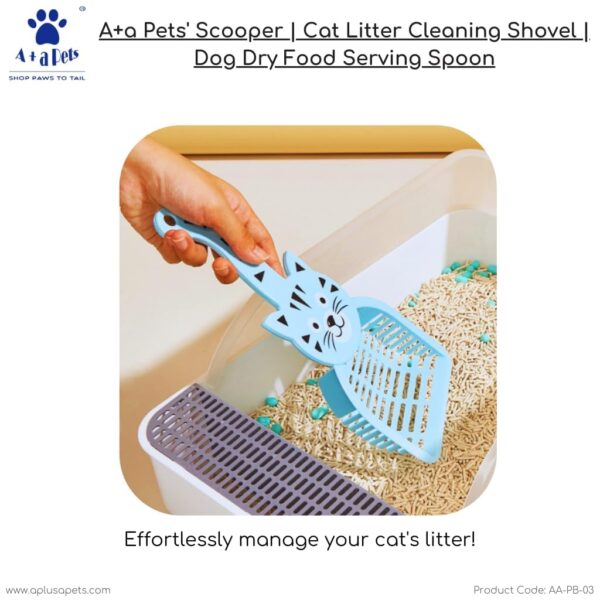 A+a Pets' Set of 2 Cat Litter Cleaning Scooper Deep Shovel Tray with Handle | Poop Sifting Tool Easy to Clean | Dog Dry Food Serving Spoon | Cute Cat Face Design (Pack of 2)
