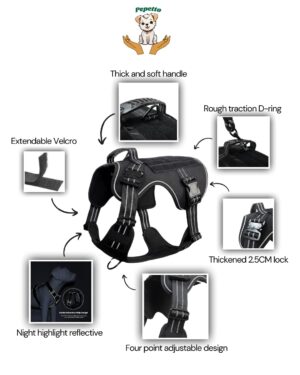 Dog Harness Tactical Dog Reflective Vest with Leash Pet Harness Military Standard Grade Material All Dog Breeds (Medium)