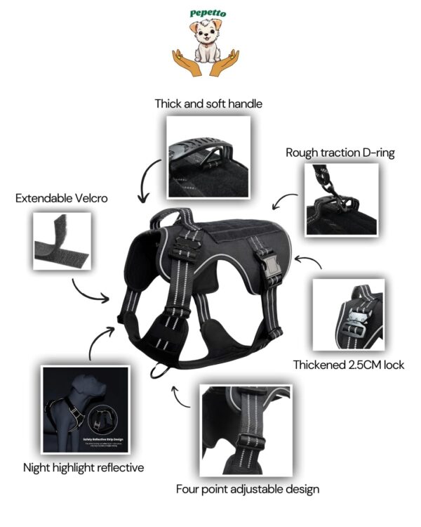 Dog Harness Tactical Dog Reflective Vest with Leash Pet Harness Military Standard Grade Material All Dog Breeds (Medium)