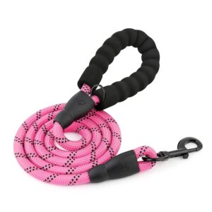 Heavy Duty 5ft Long Dog Leash with Padded Handle 120 Heavy Duty 5ft Long Dog Leash with Padded Handle 120 cm Dog Cord Leash for All Dogs, Durable Climbing Soften Rope Leash with Strong Metal Clasp for Night Walking (Pink)