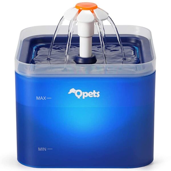 Qpets® Cat Water Fountain with LED Light, 67oz/2.0L, Ultra Quiet Qpets® Cat Water Fountain with LED Light, 67oz/2.0L, Ultra Quiet Cat Drinking Fountain with Filter, Automatic Pet Water Fountain for Cats and Small Dogs, Blue (Blue Water Fountain)