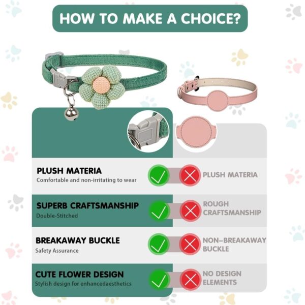 YellowCult Fancy & Comfortable Pet Collars for Cats, Puppies, Small Dogs, Fat Rabbits with Adjustable Size, Bell & Buckle Safety Lock-[Knitted Flower] - [Mint Green]